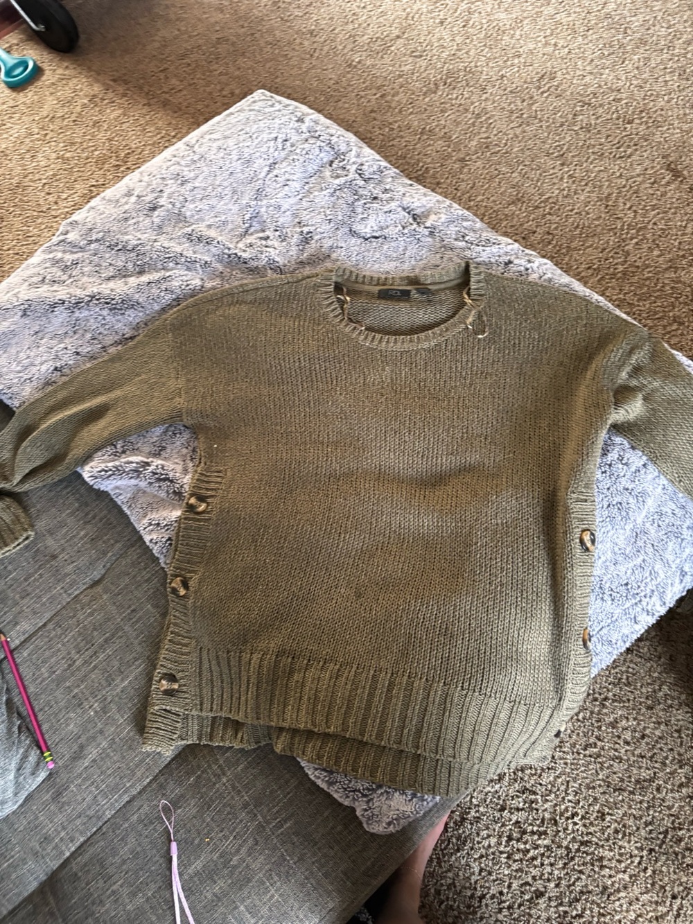 Olive Green Crewneck Side-Button Sweater